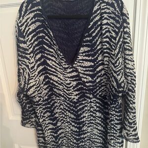 Blue and White Blouse with Long Sleeves and Cozy Texture